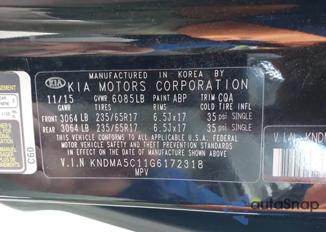 2016 Kia Sedona L z USA, uszkodzony, nr VIN KNDMA5C11G6172318